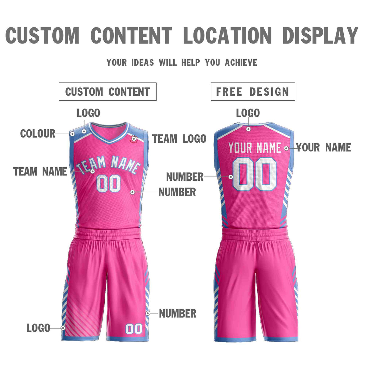 Custom Pink White-Powder Blue Graffiti Pattern Kits Bar Element Basketball Jersey