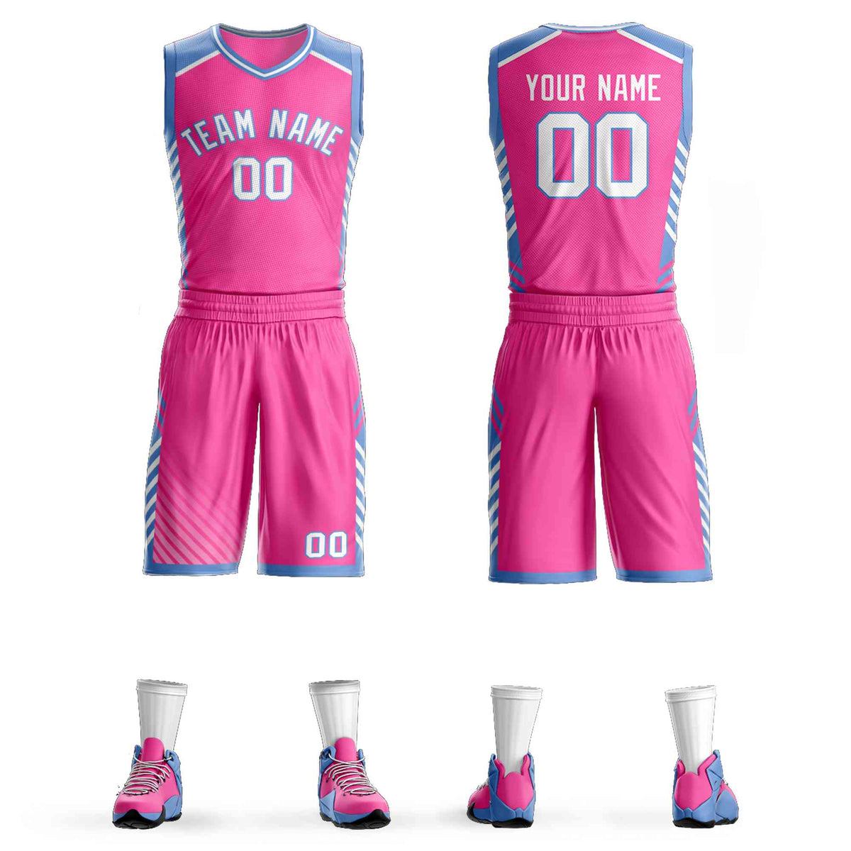 Custom Pink White-Powder Blue Graffiti Pattern Kits Bar Element Basketball Jersey
