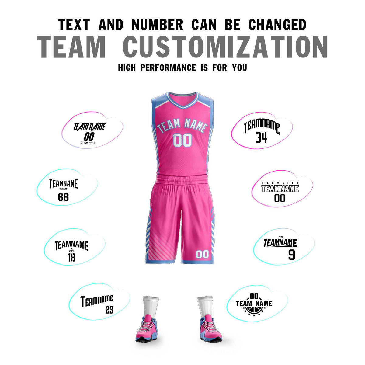 Custom Pink White-Powder Blue Graffiti Pattern Kits Bar Element Basketball Jersey