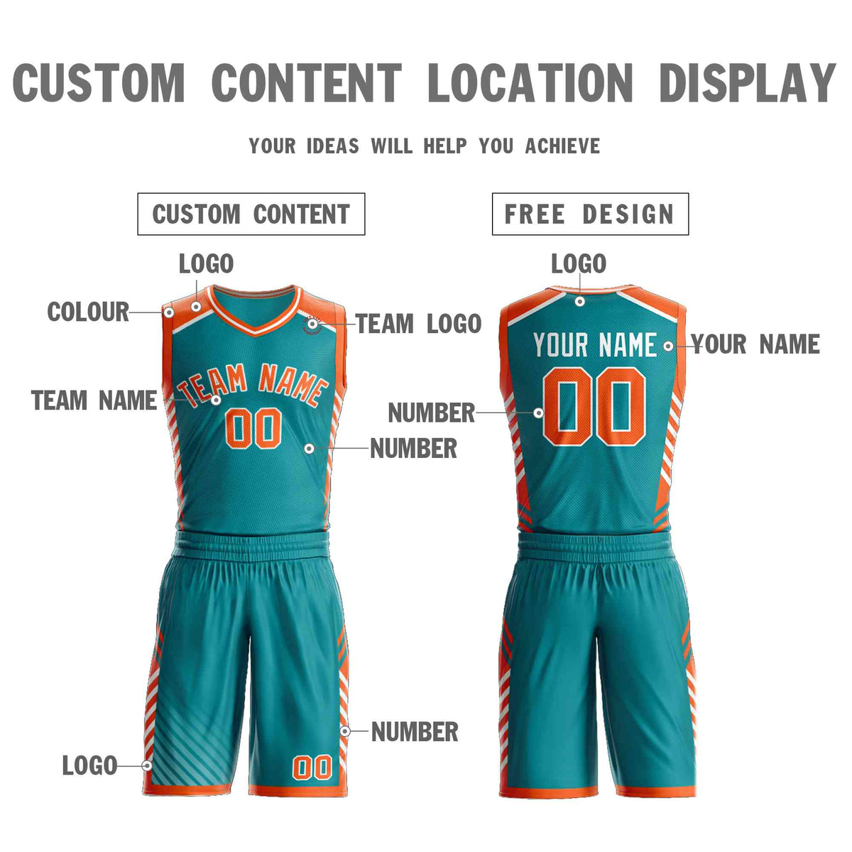 Custom Teal Orange-White Graffiti Pattern Kits Bar Element Basketball Jersey