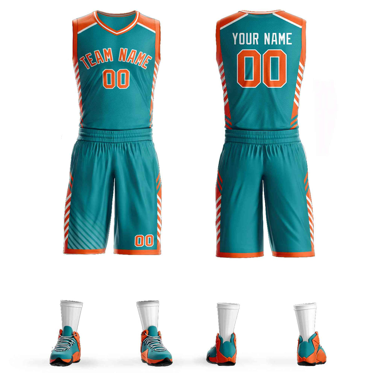 Custom Teal Orange-White Graffiti Pattern Kits Bar Element Basketball Jersey