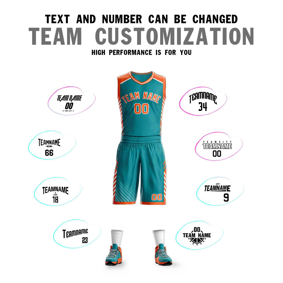 Custom Teal Orange-White Graffiti Pattern Kits Bar Element Basketball Jersey