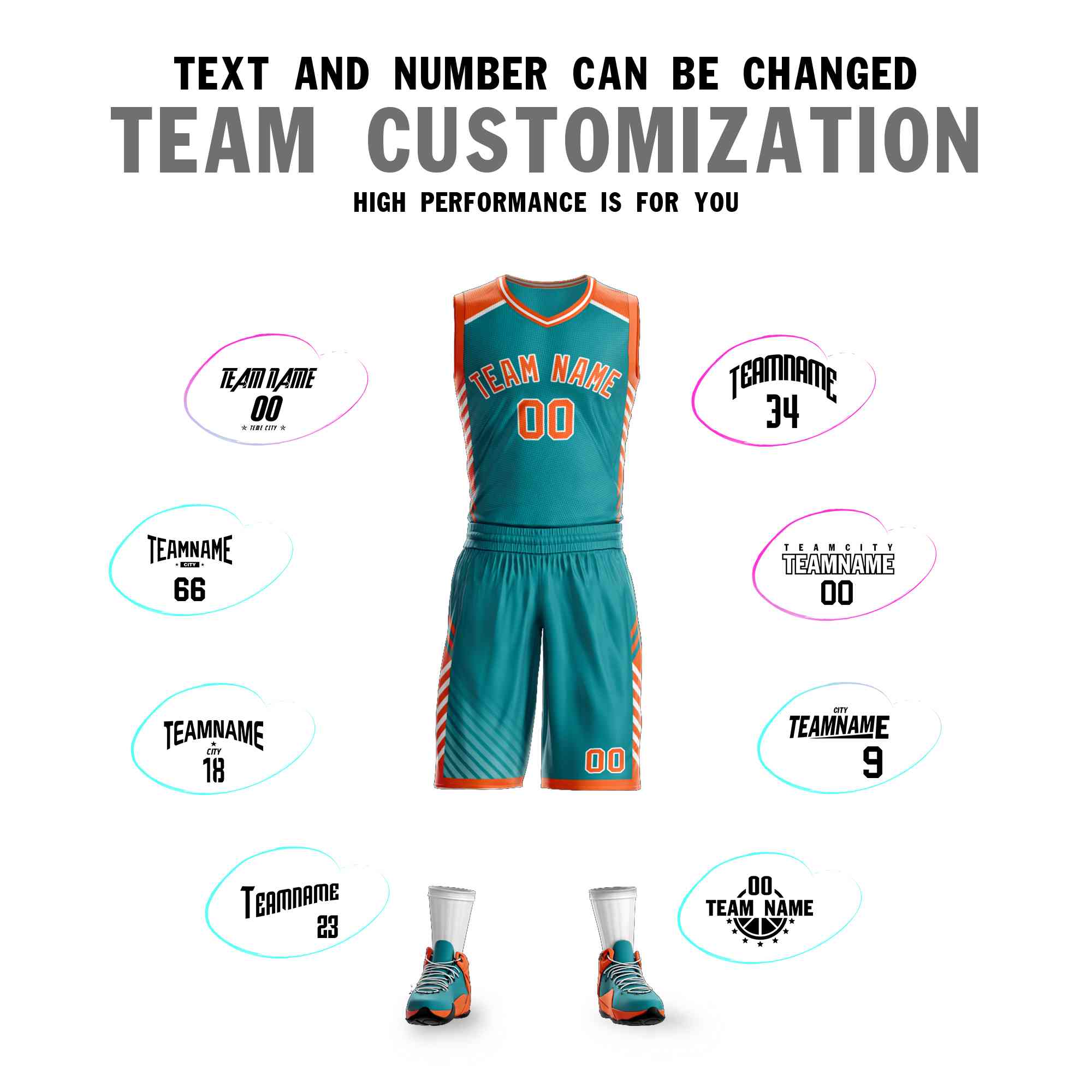 Custom Teal Orange-White Graffiti Pattern Kits Bar Element Basketball Jersey
