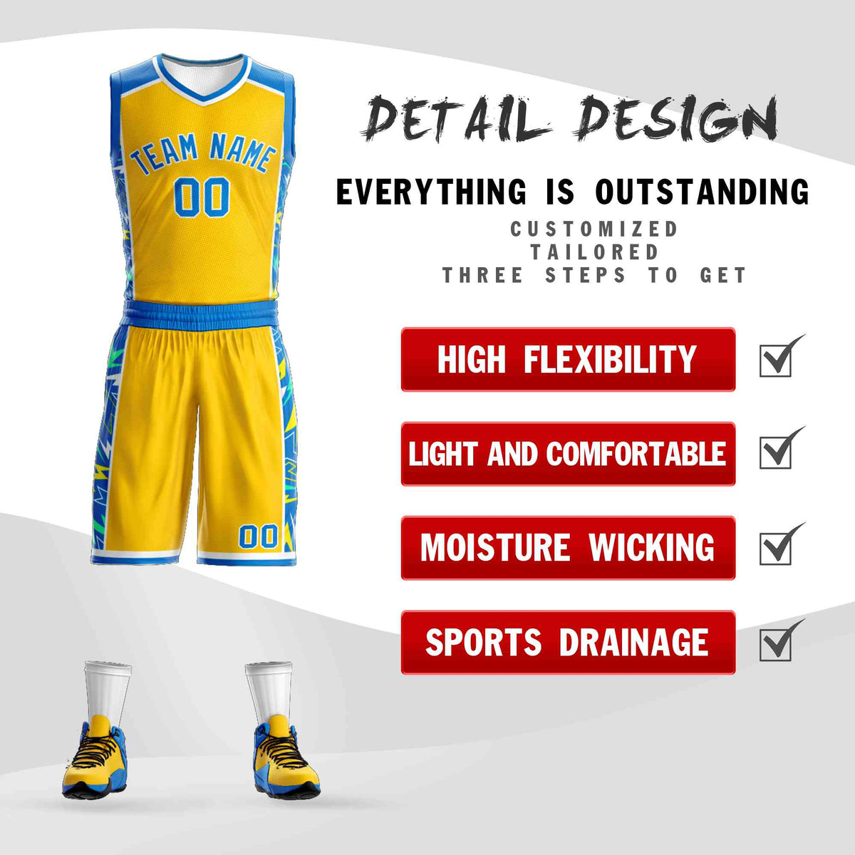 Custom Yellow Royal-White Graffiti Pattern Kits Lightning Basketball Jersey