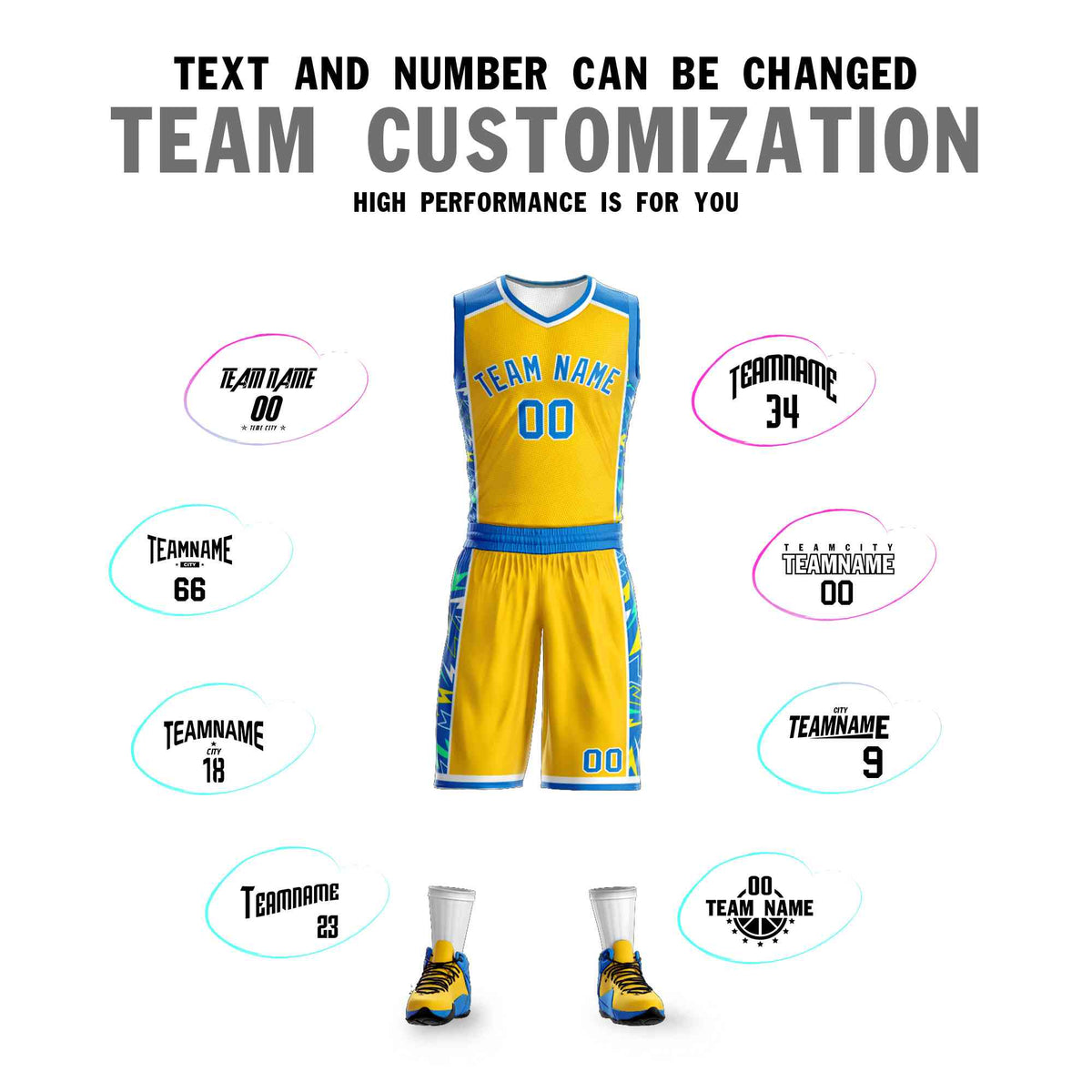 Custom Yellow Royal-White Graffiti Pattern Kits Lightning Basketball Jersey