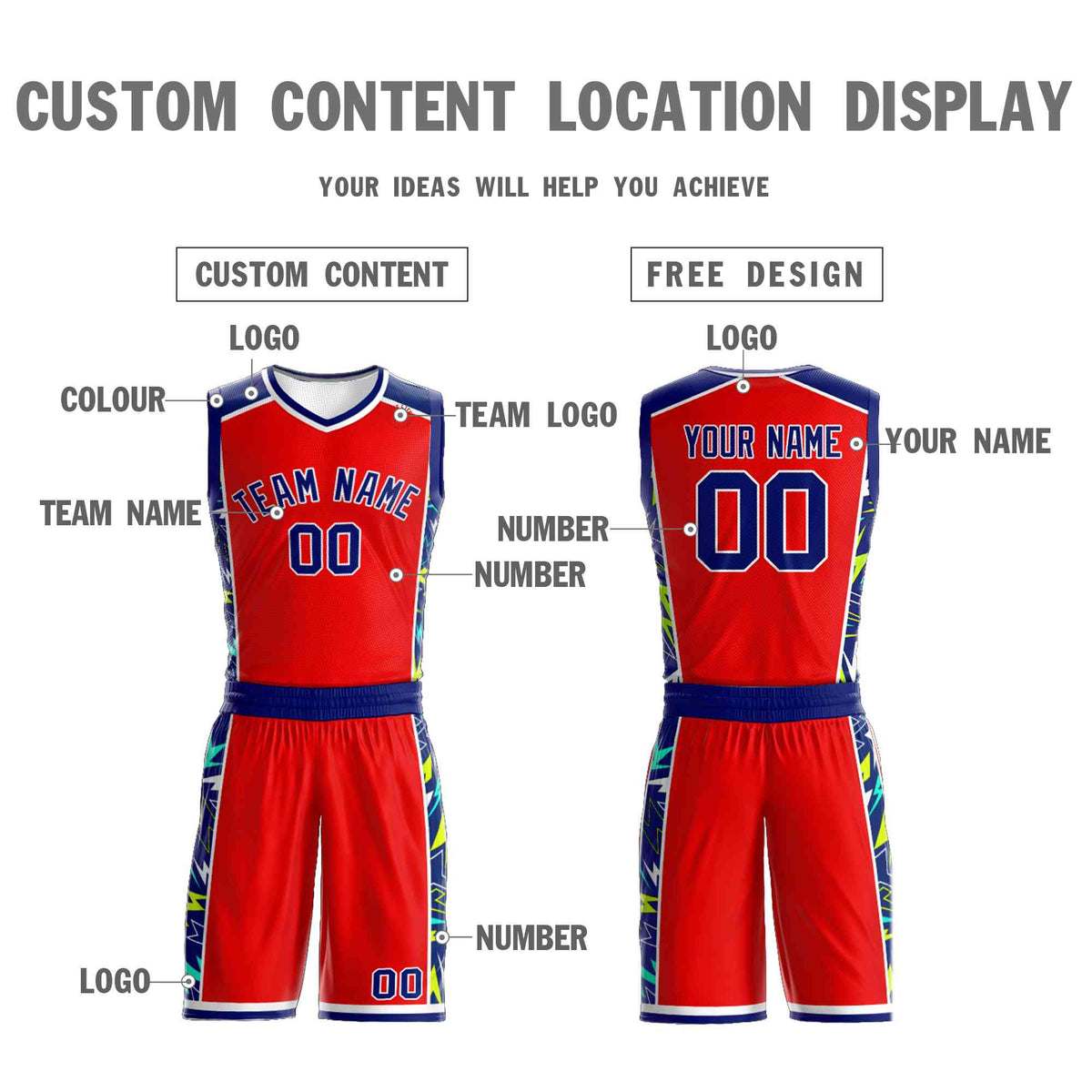 Custom Red Navy-White Graffiti Pattern Kits Lightning Basketball Jersey
