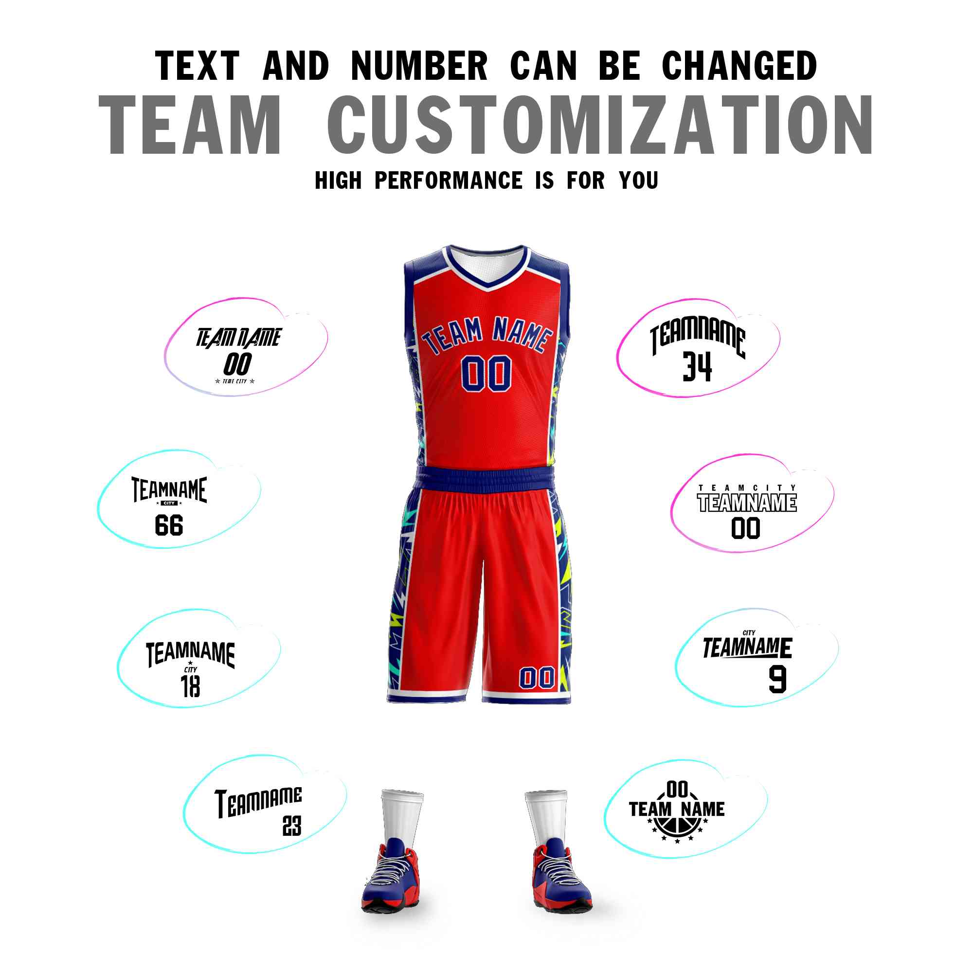 Custom Red Navy-White Graffiti Pattern Kits Lightning Basketball Jersey