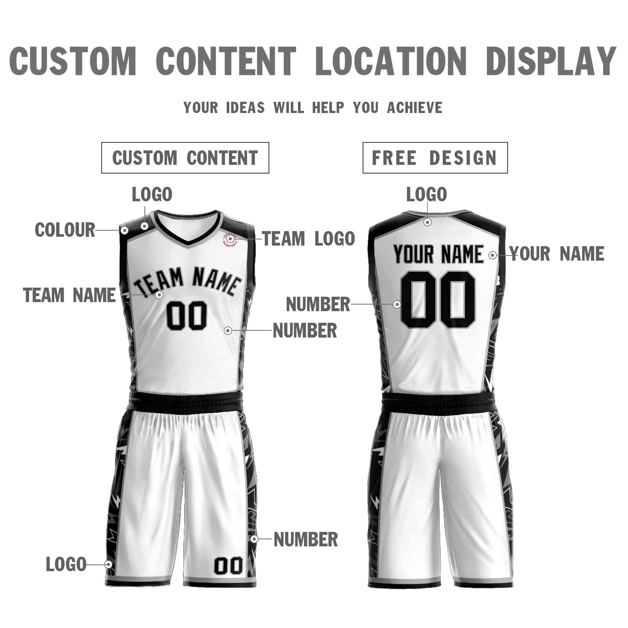 Custom White Black-Gray Graffiti Pattern Kits Lightning Basketball Jersey