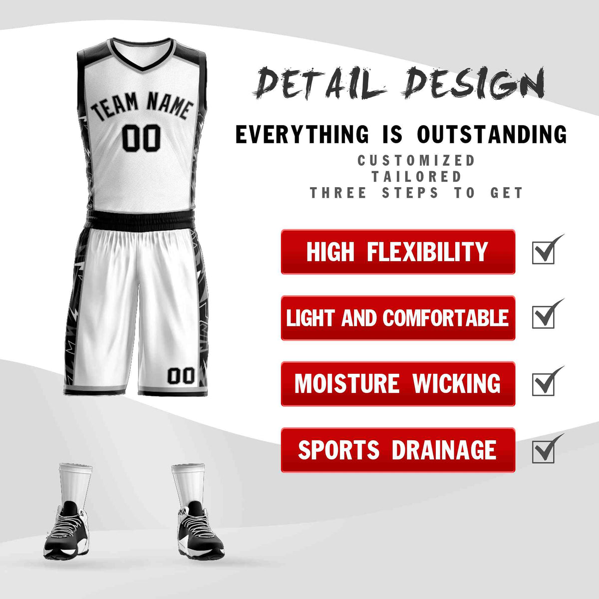 Custom White Black-Gray Graffiti Pattern Kits Lightning Basketball Jersey