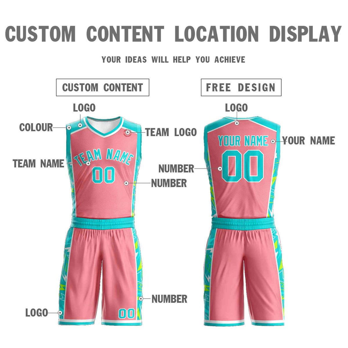 Custom Pink Aqua-White Graffiti Pattern Kits Lightning Basketball Jersey
