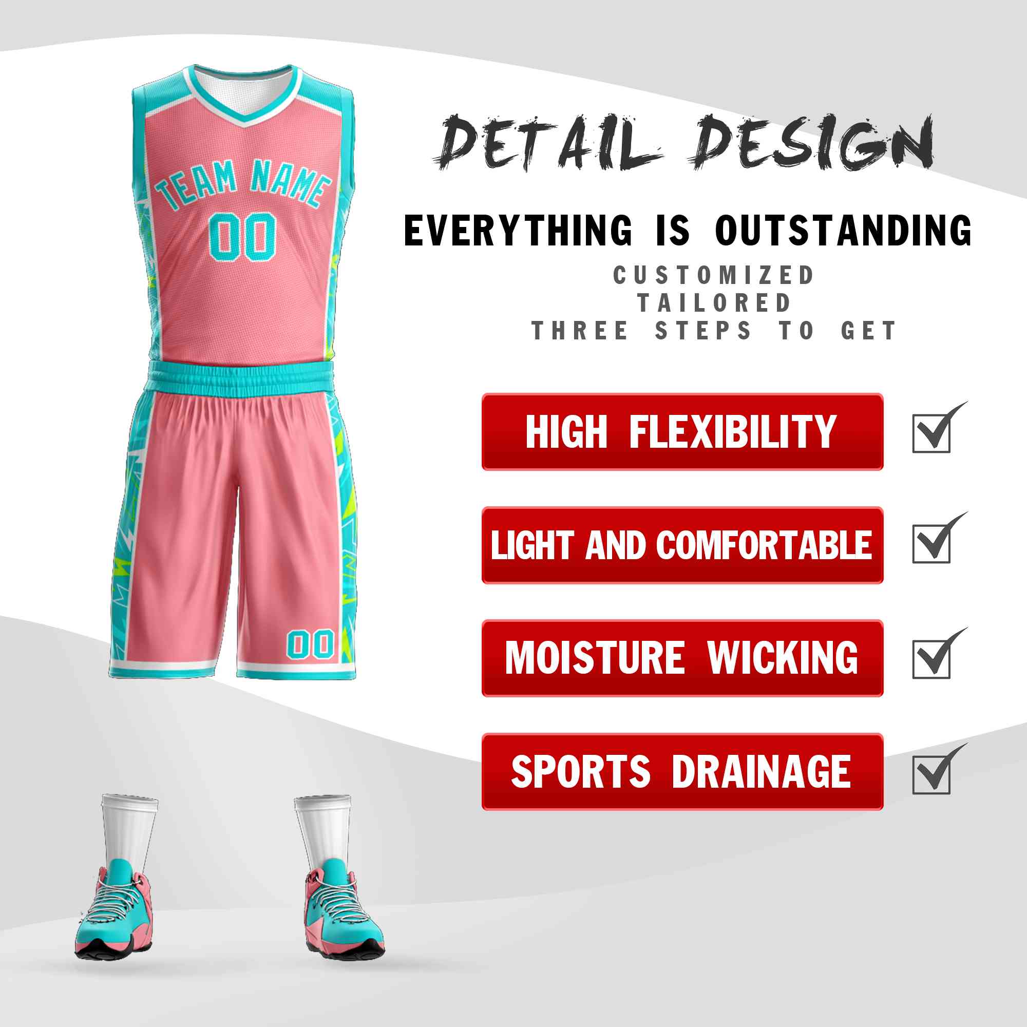 Custom Pink Aqua-White Graffiti Pattern Kits Lightning Basketball Jersey