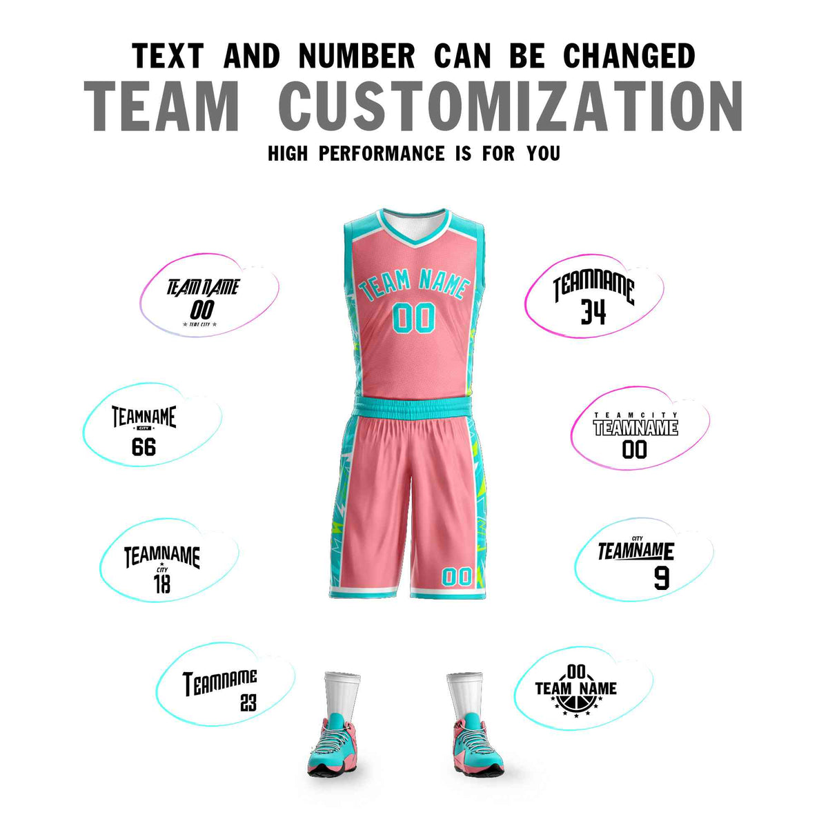 Custom Pink Aqua-White Graffiti Pattern Kits Lightning Basketball Jersey