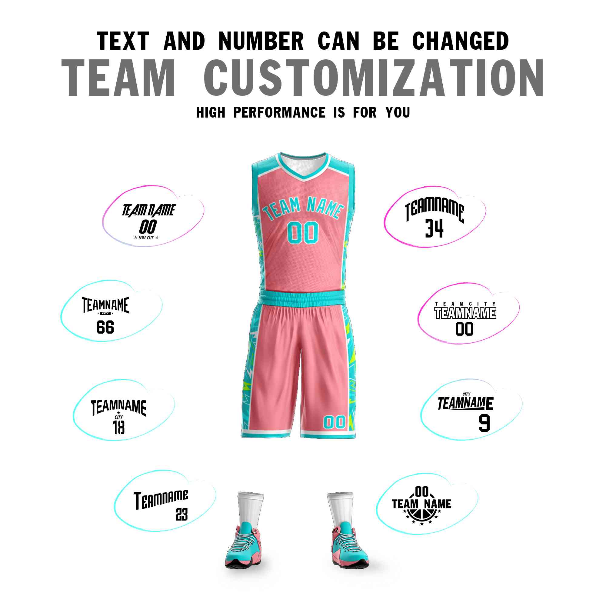 Custom Pink Aqua-White Graffiti Pattern Kits Lightning Basketball Jersey
