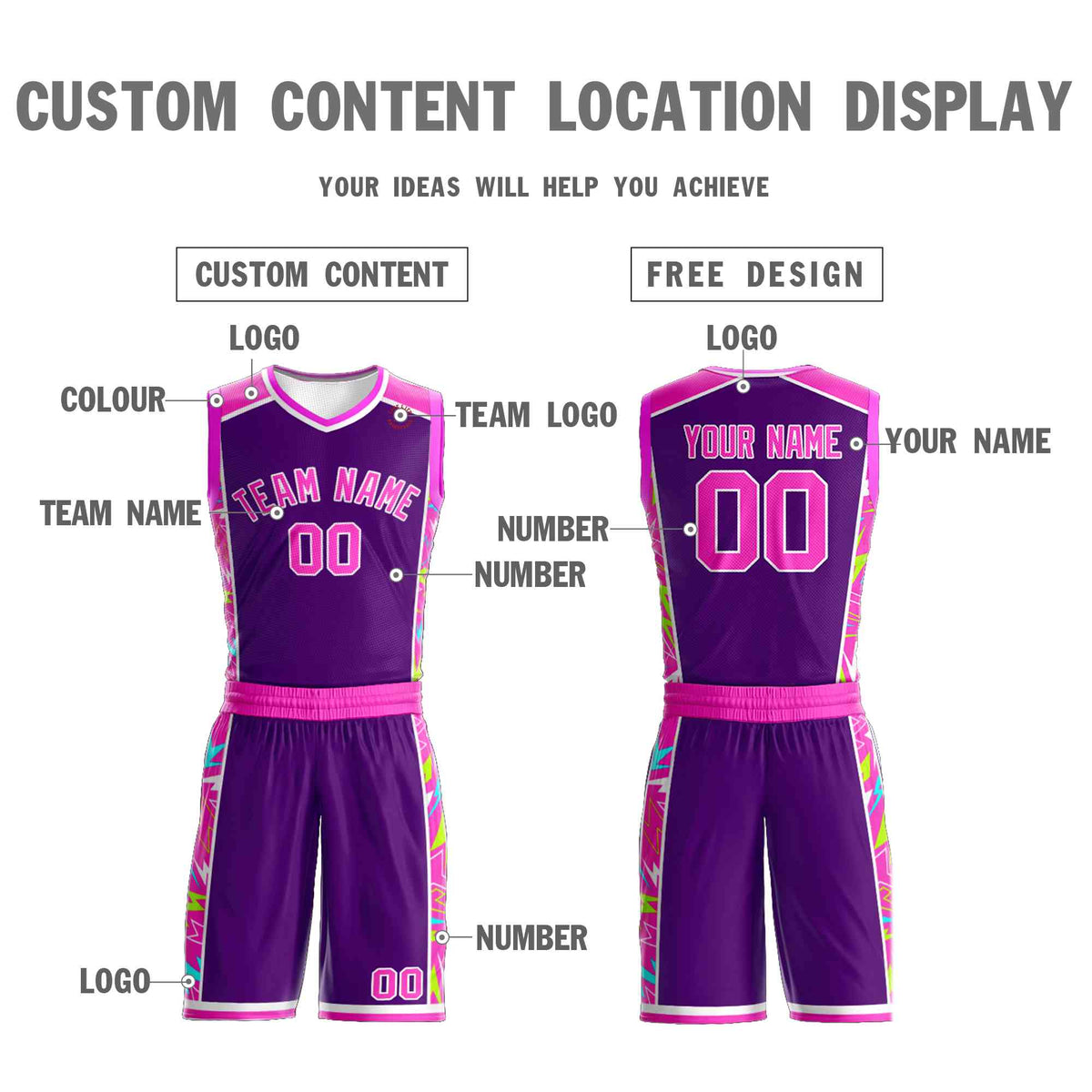Custom Navy Pink-White Graffiti Pattern Kits Lightning Basketball Jersey