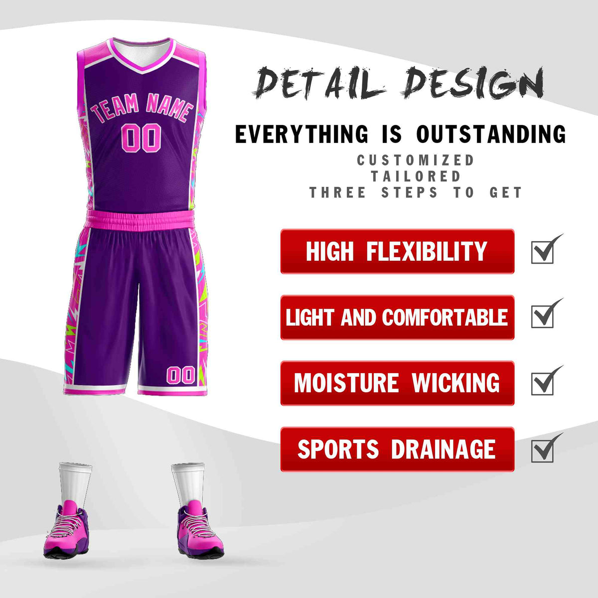 Custom Navy Pink-White Graffiti Pattern Kits Lightning Basketball Jersey