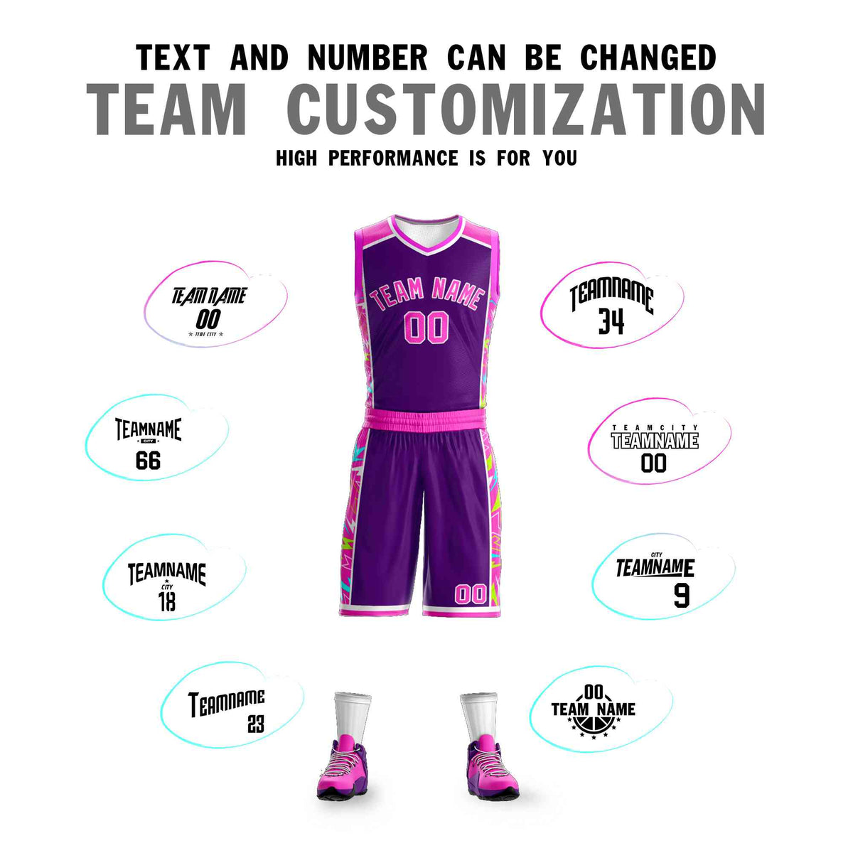 Custom Navy Pink-White Graffiti Pattern Kits Lightning Basketball Jersey