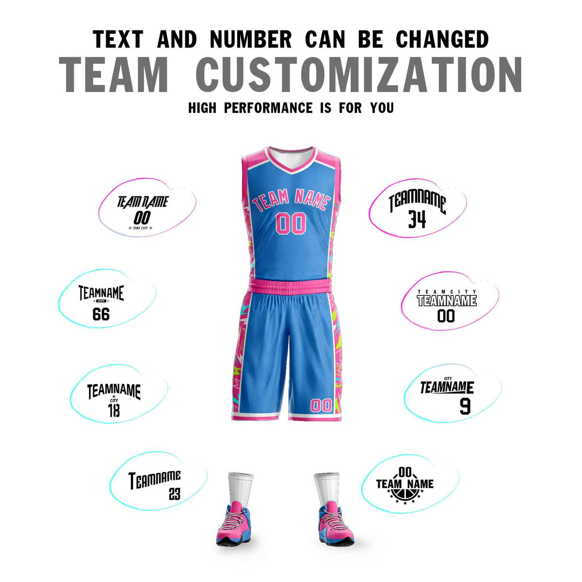 Custom Powder Blue Pink-White Graffiti Pattern Kits Lightning Basketball Jersey