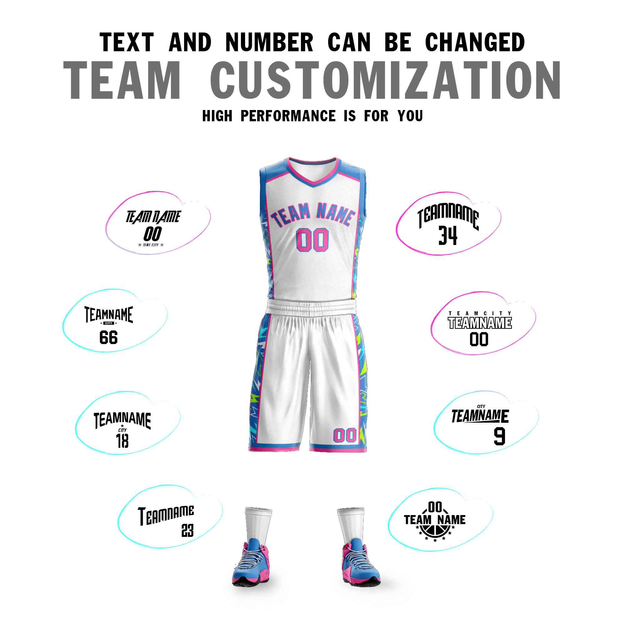 Custom White Powder Blue-Pink Graffiti Pattern Kits Lightning Basketball Jersey