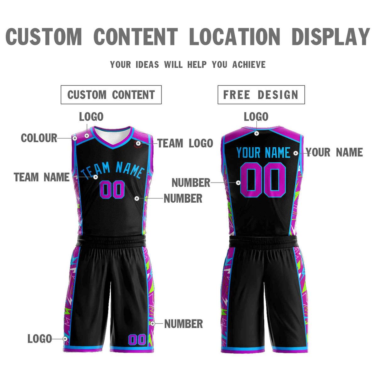 Custom Black Powder Blue Graffiti Pattern Kits Lightning Basketball Jersey