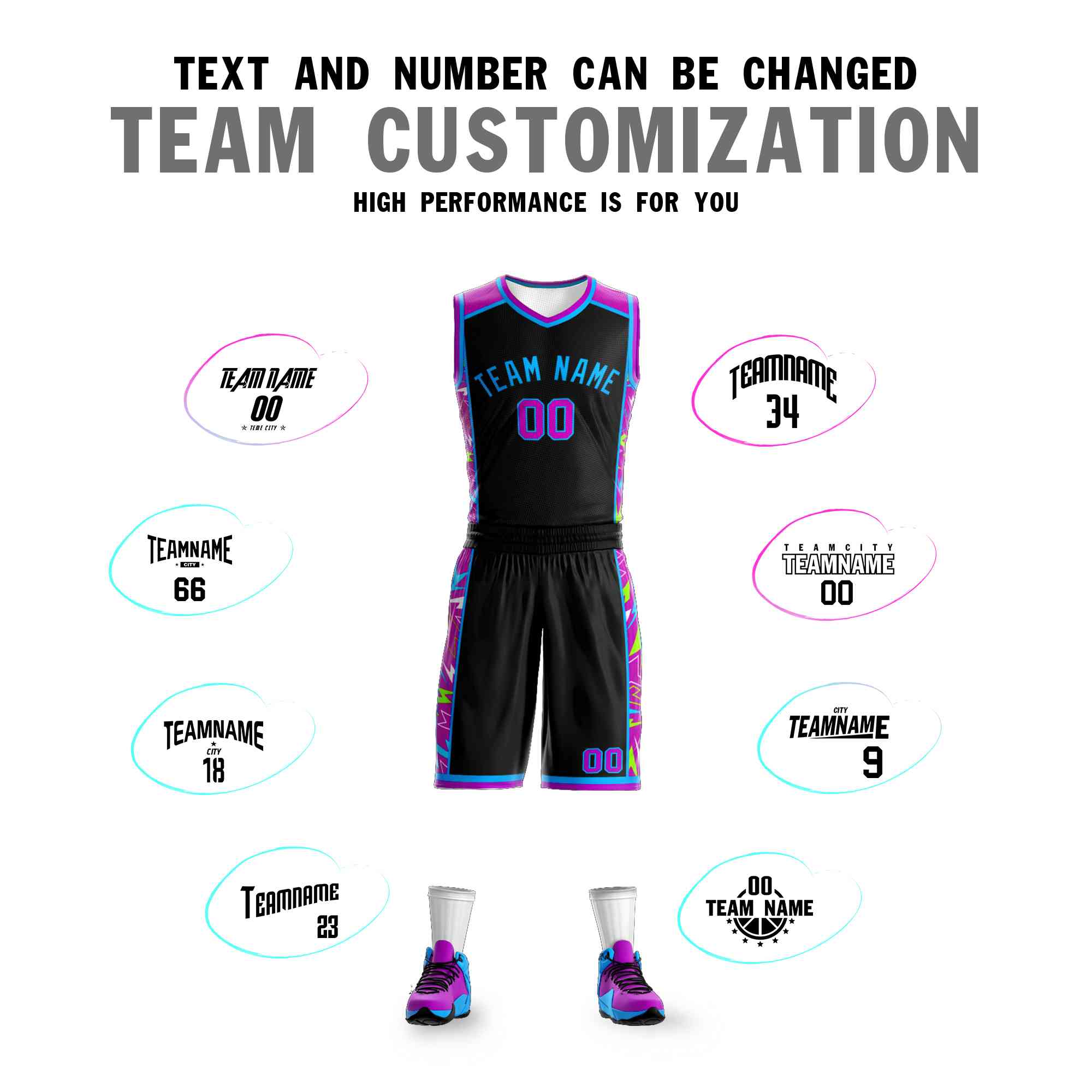 Custom Black Powder Blue Graffiti Pattern Kits Lightning Basketball Jersey