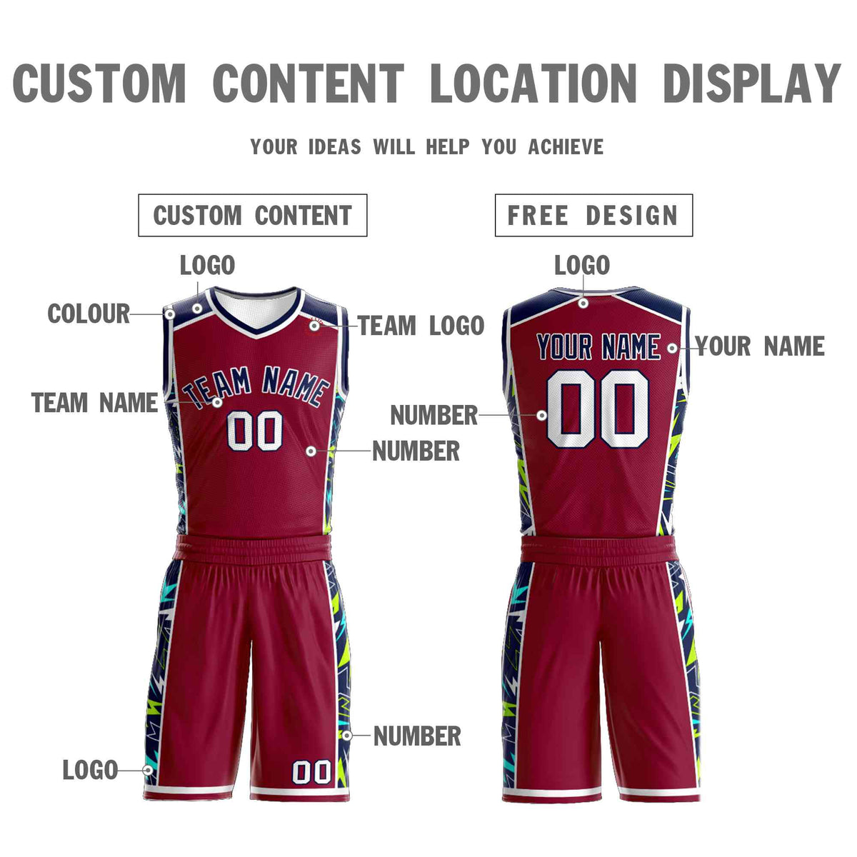 Custom Maroon Navy-White Graffiti Pattern Kits Lightning Basketball Jersey