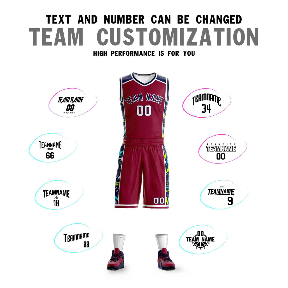 Custom Maroon Navy-White Graffiti Pattern Kits Lightning Basketball Jersey