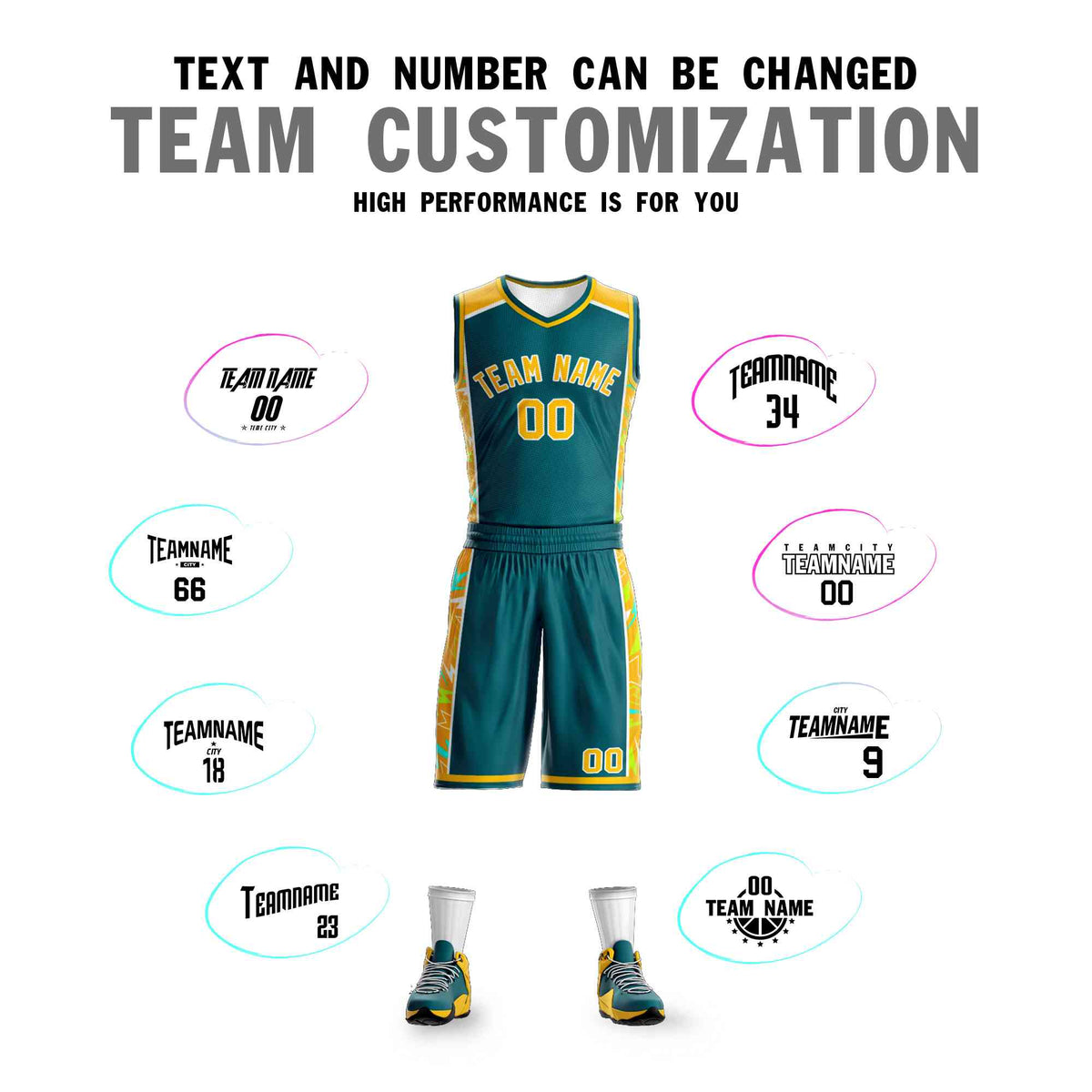 Custom Aqua Gold-White Graffiti Pattern Kits Lightning Basketball Jersey