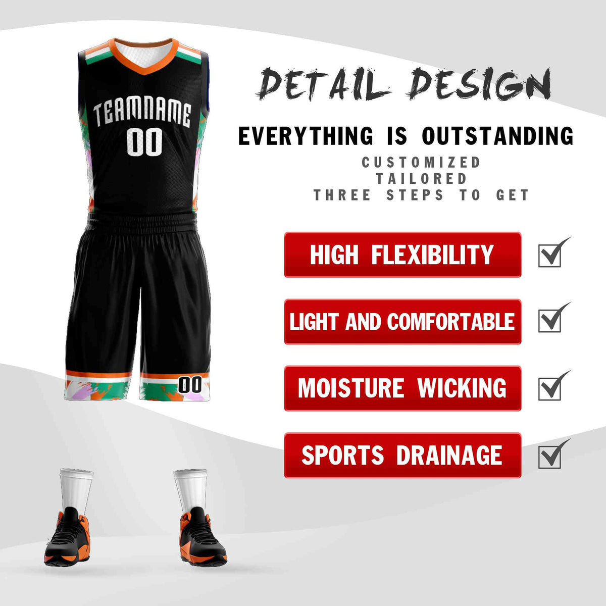 Custom Black White Graffiti Pattern Kits Basketball Jersey