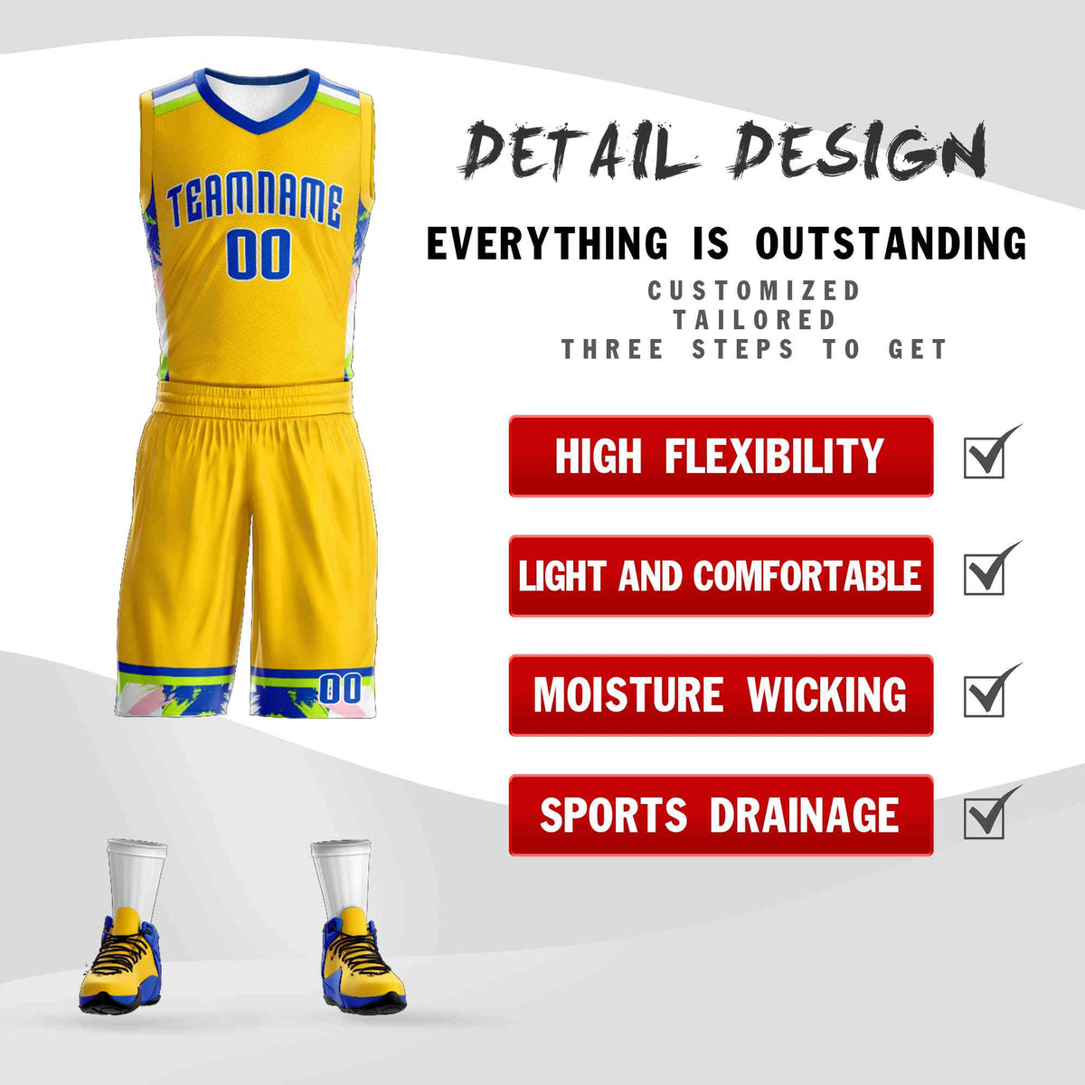 Custom Gold Royal-White Graffiti Pattern Kits Basketball Jersey