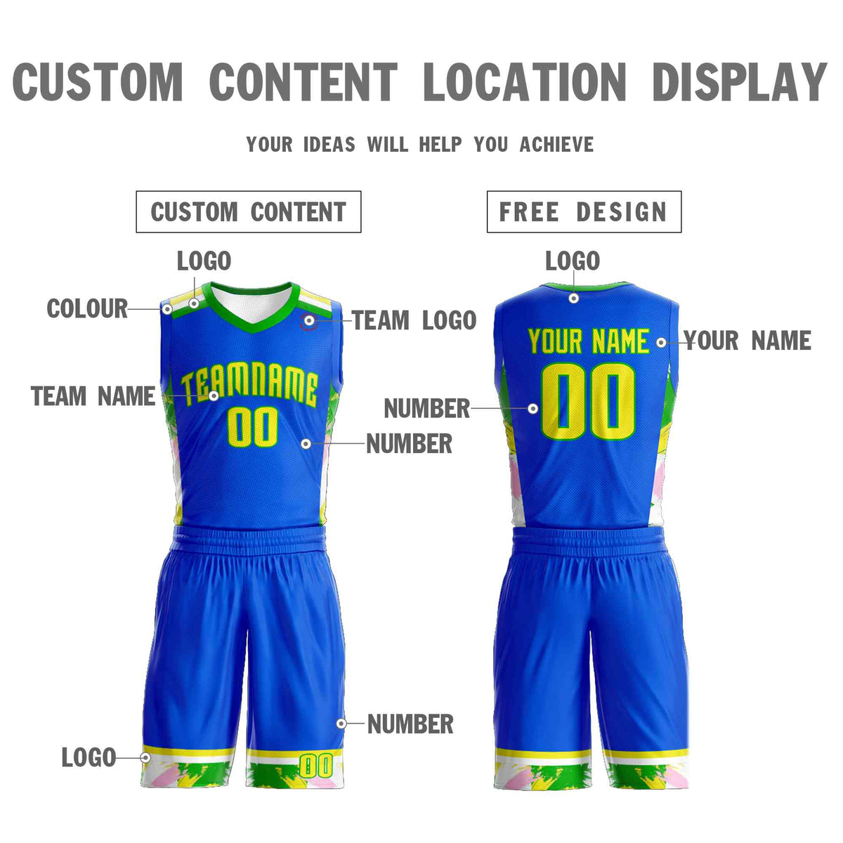 Custom Royal Gold-Green Graffiti Pattern Kits Basketball Jersey
