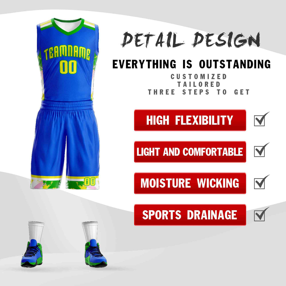 Custom Royal Gold-Green Graffiti Pattern Kits Basketball Jersey
