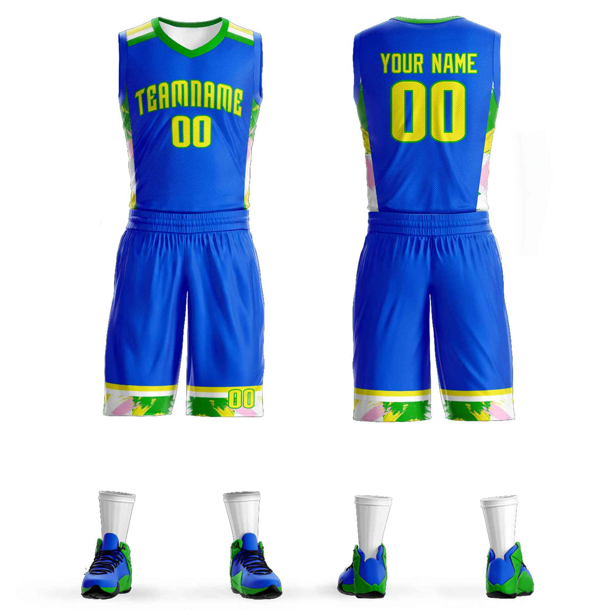 Custom Royal Gold-Green Graffiti Pattern Kits Basketball Jersey