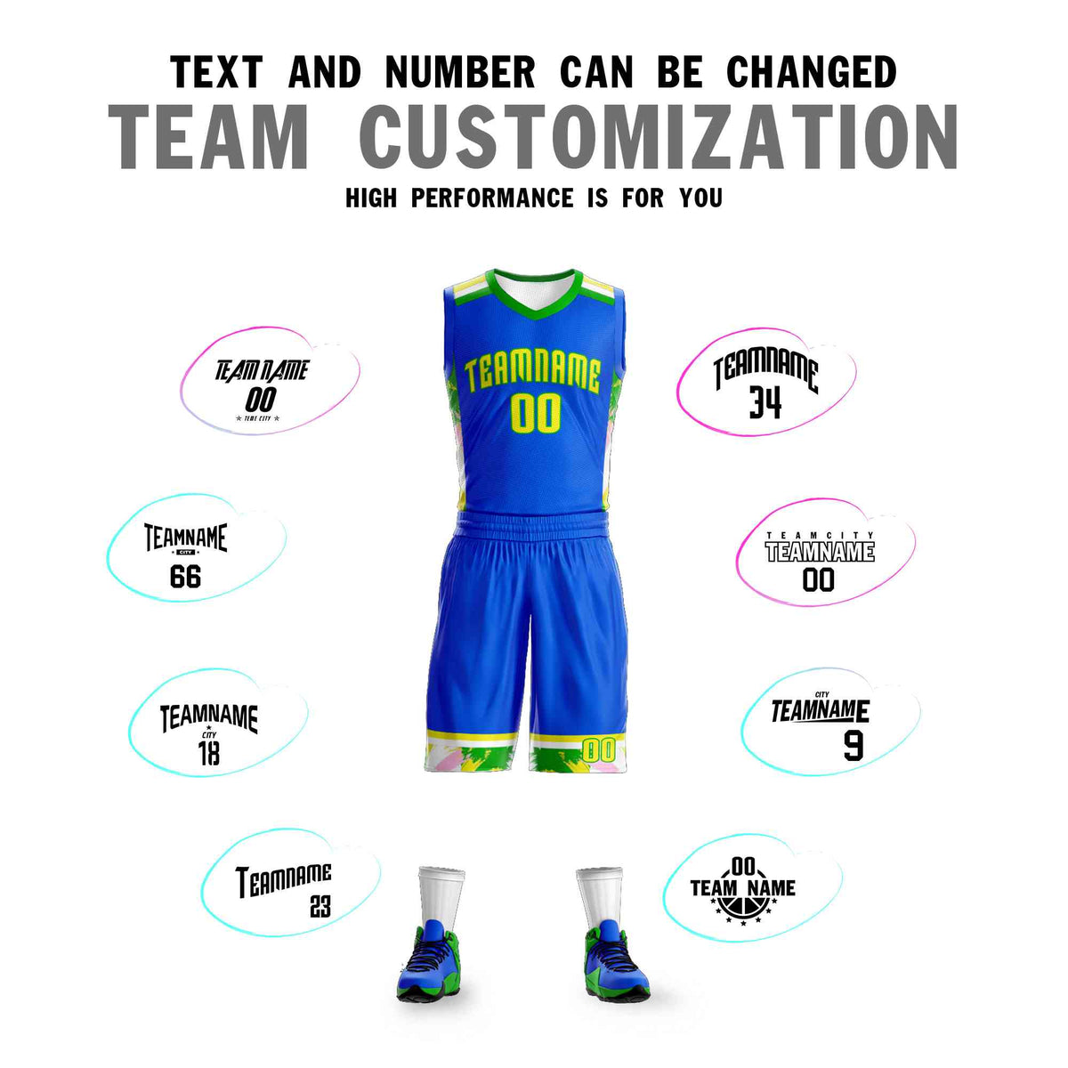 Custom Royal Gold-Green Graffiti Pattern Kits Basketball Jersey