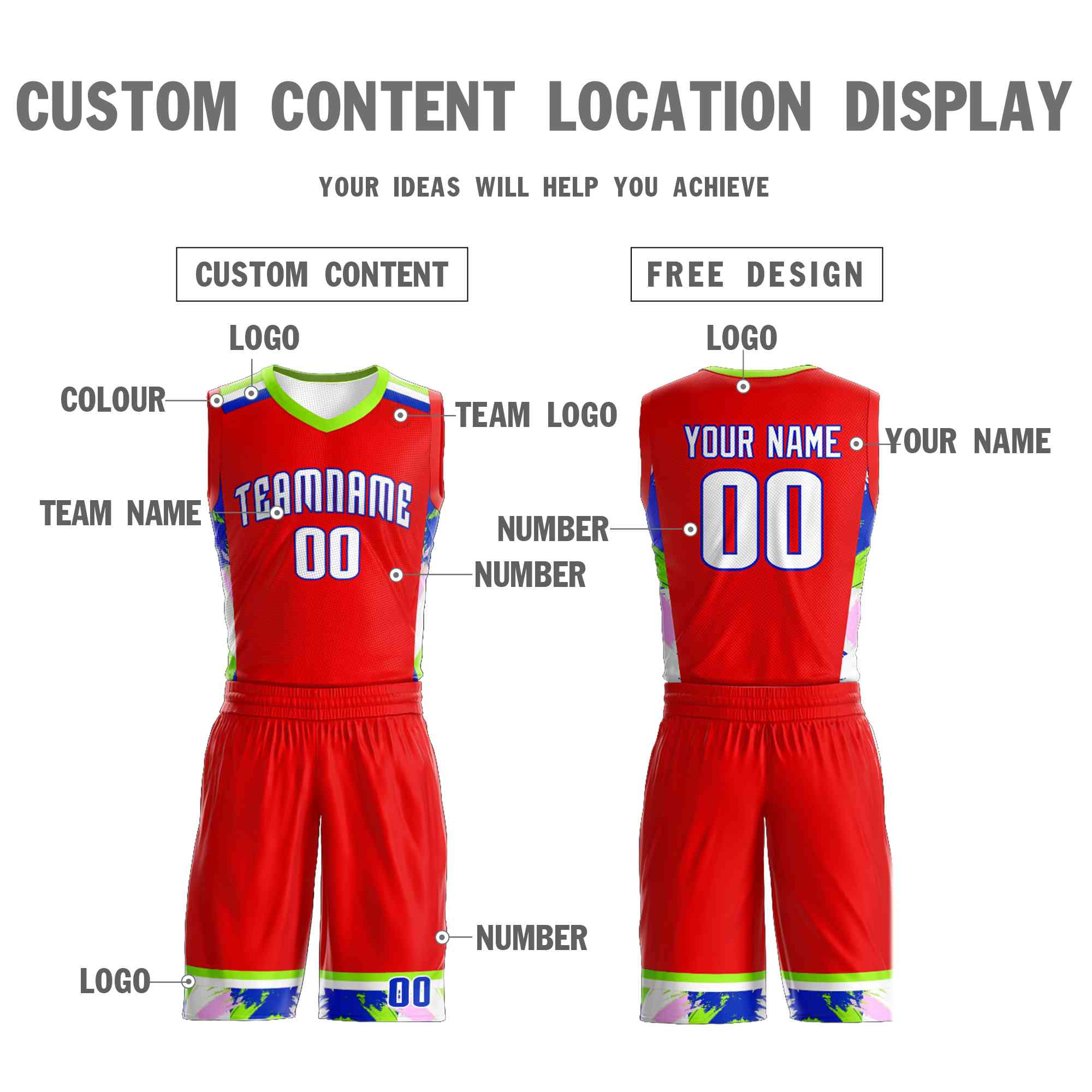 Custom Red White Graffiti Pattern Kits Basketball Jersey