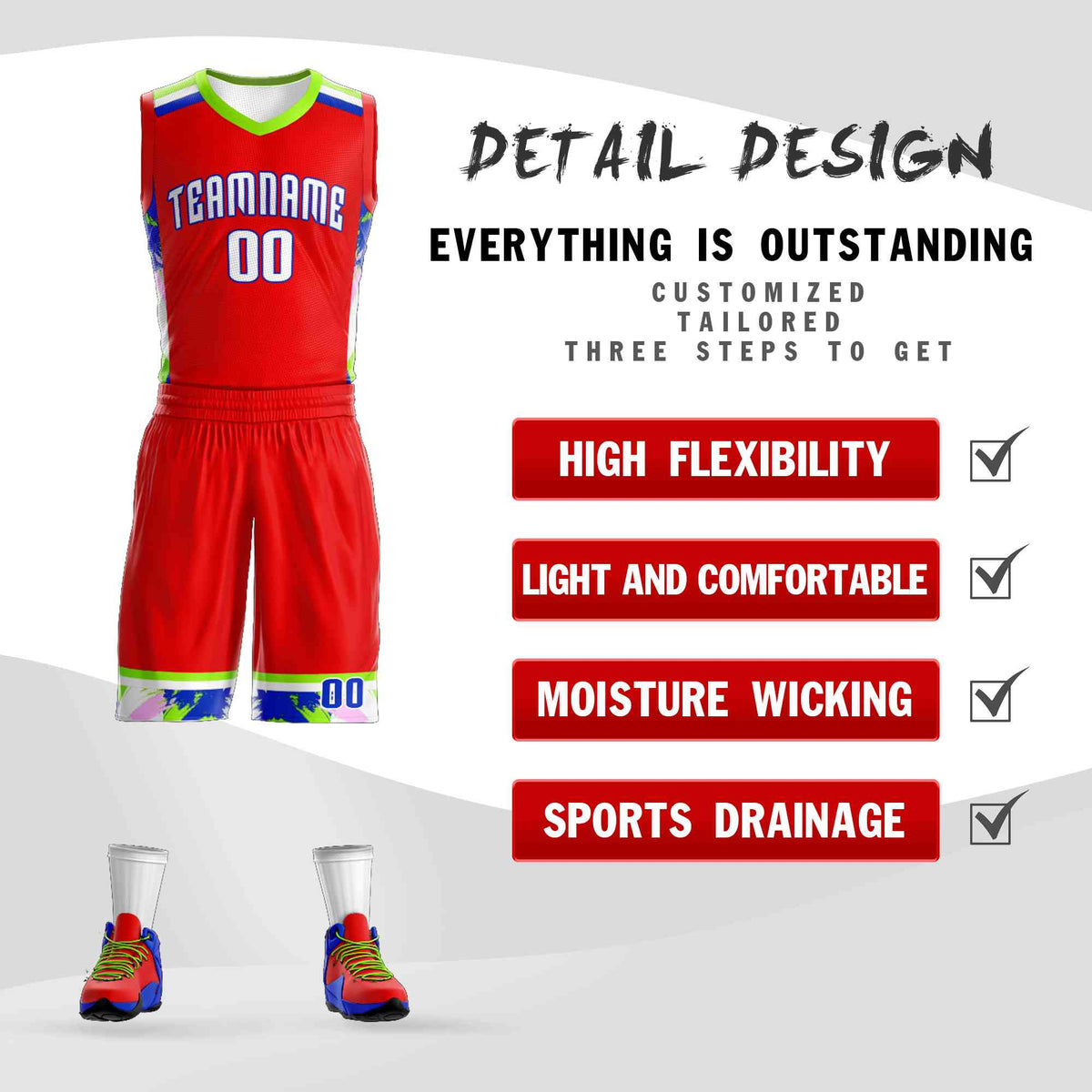 Custom Red White Graffiti Pattern Kits Basketball Jersey