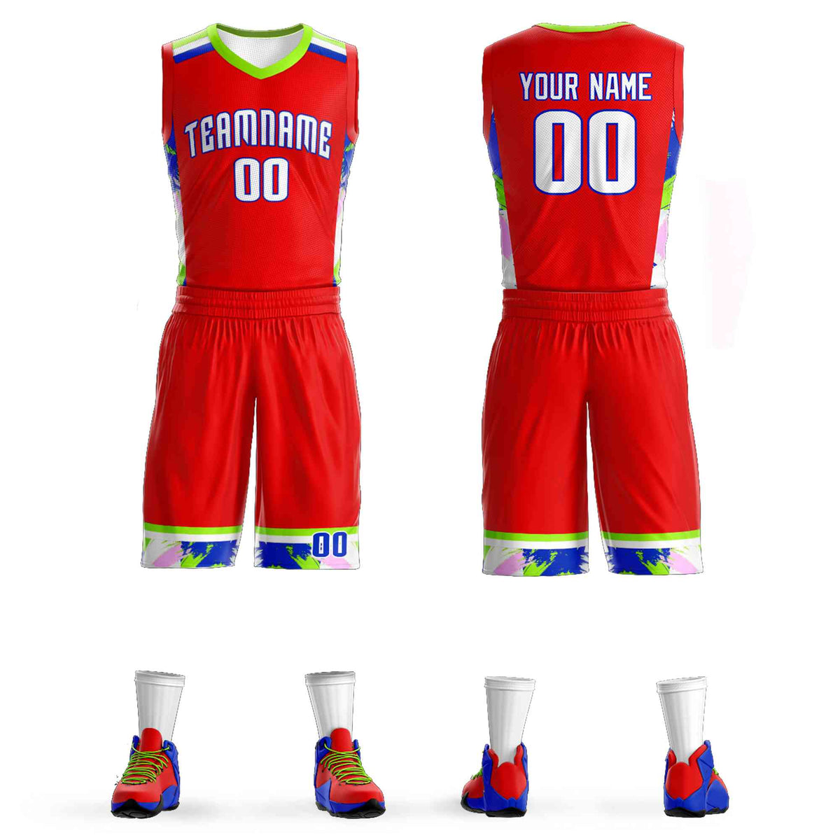 Custom Red White Graffiti Pattern Kits Basketball Jersey