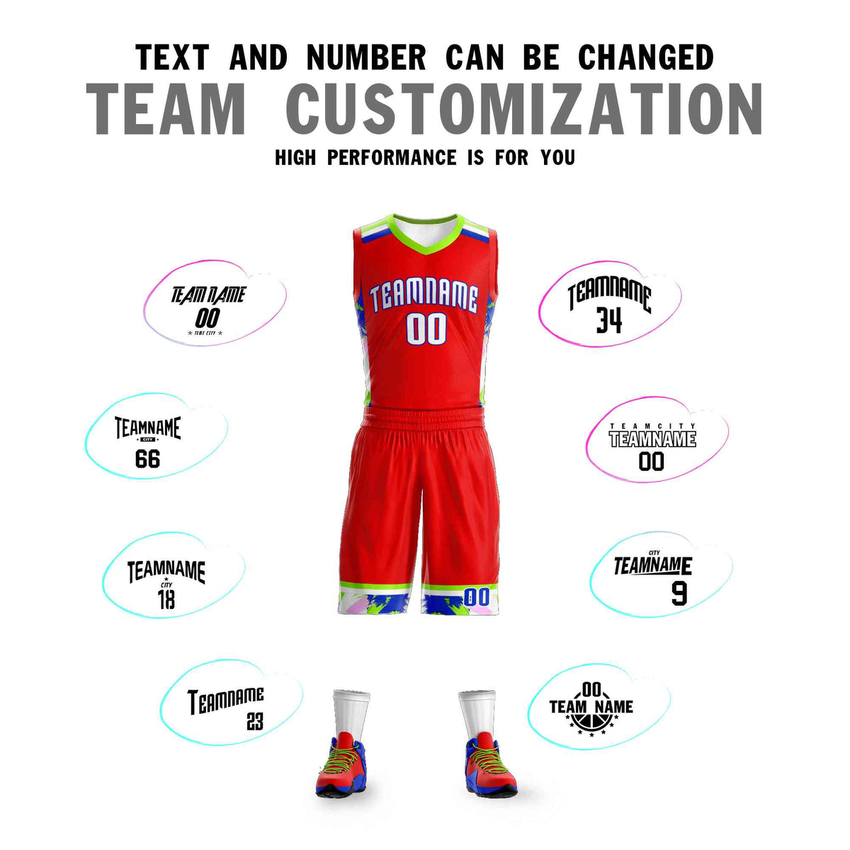 Custom Red White Graffiti Pattern Kits Basketball Jersey