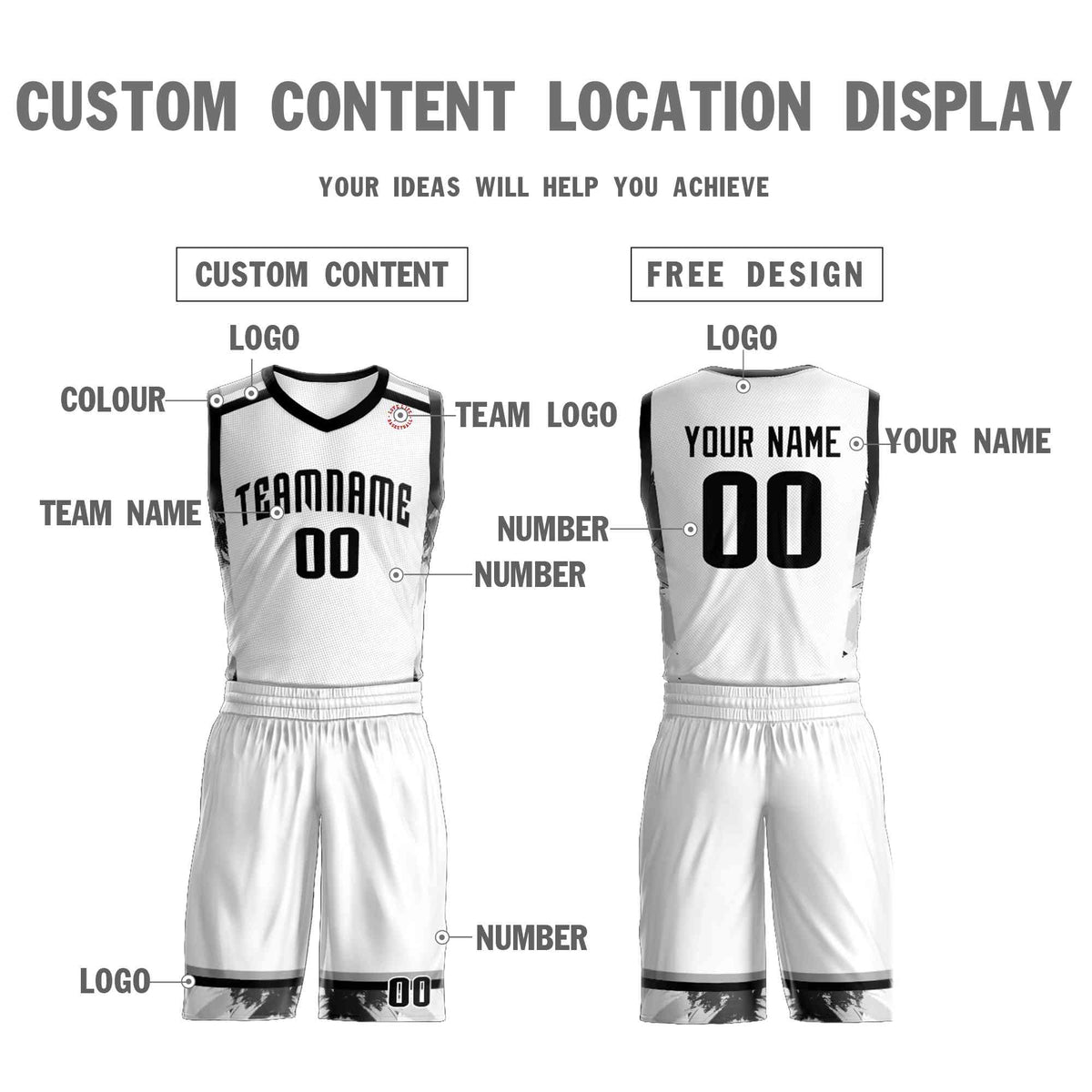 Custom White Black Graffiti Pattern Kits Basketball Jersey