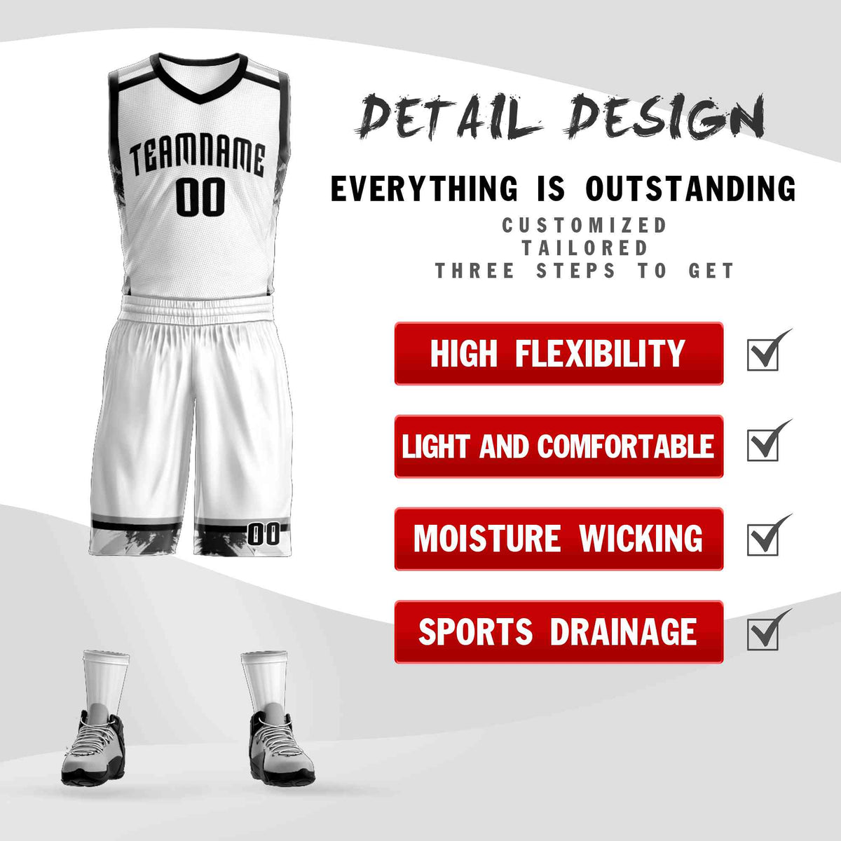 Custom White Black Graffiti Pattern Kits Basketball Jersey
