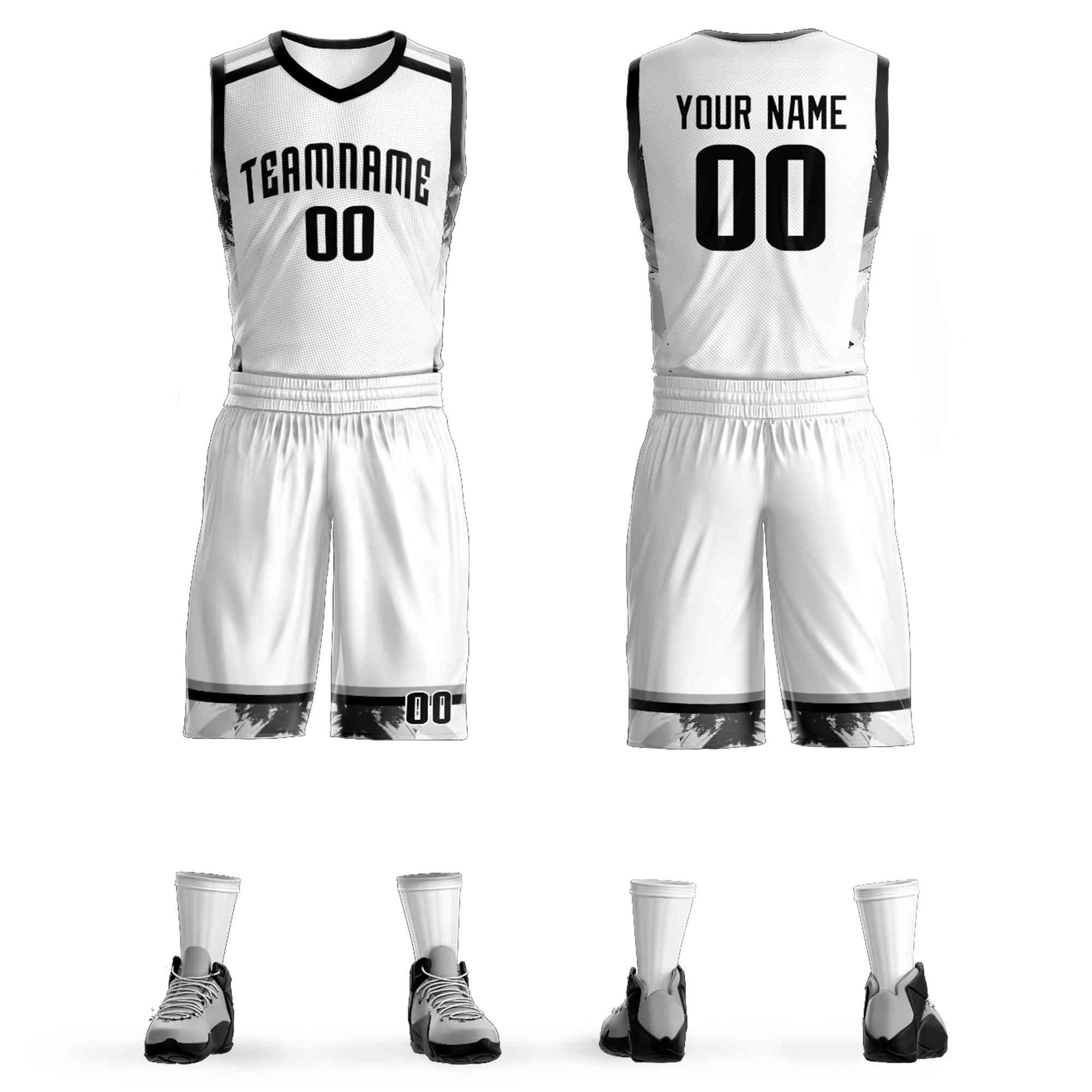 Custom White Black Graffiti Pattern Kits Basketball Jersey