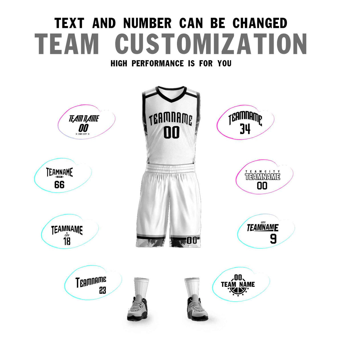 Custom White Black Graffiti Pattern Kits Basketball Jersey