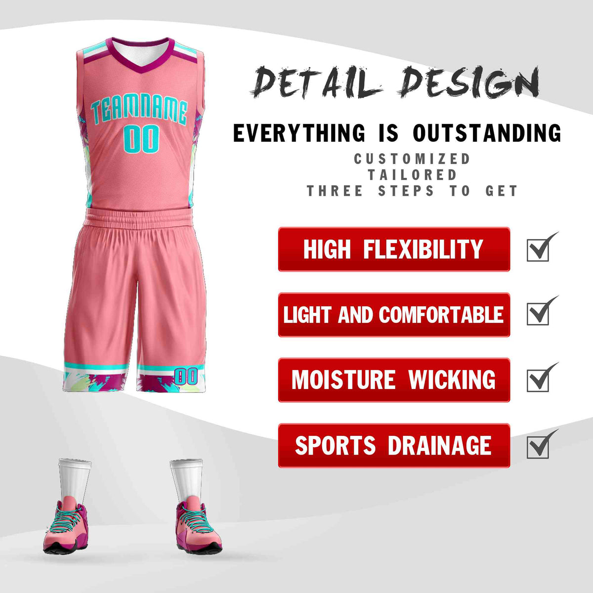 Custom Light Pink White-White Graffiti Pattern Kits Basketball Jersey