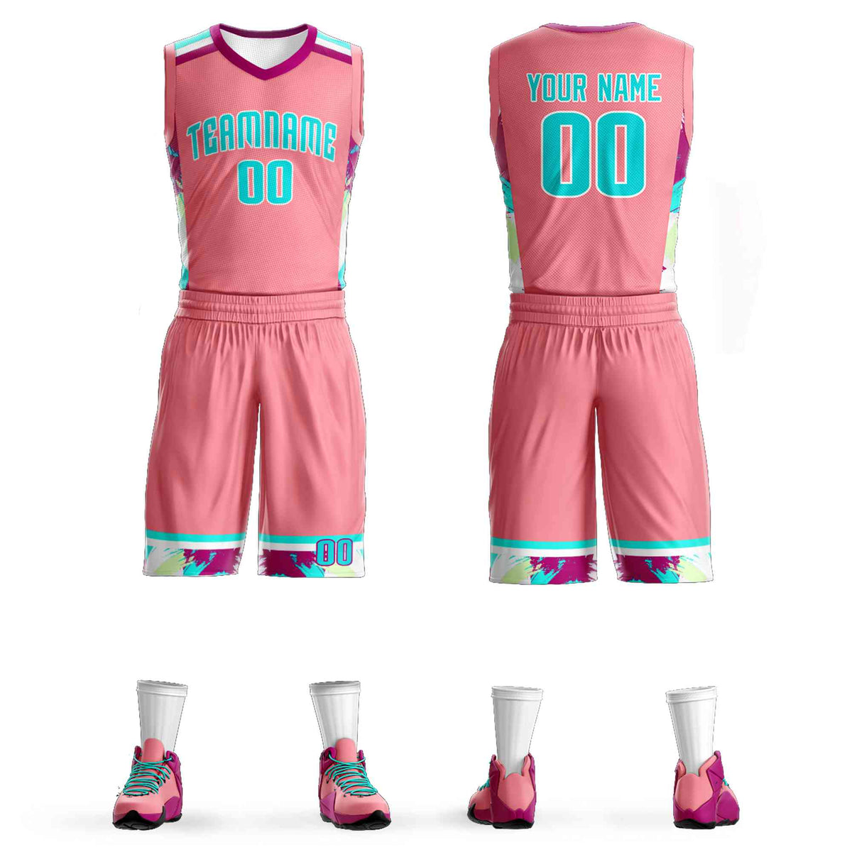 Custom Light Pink White-White Graffiti Pattern Kits Basketball Jersey