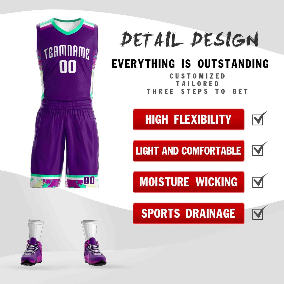 Custom Purple White Graffiti Pattern Kits Basketball Jersey
