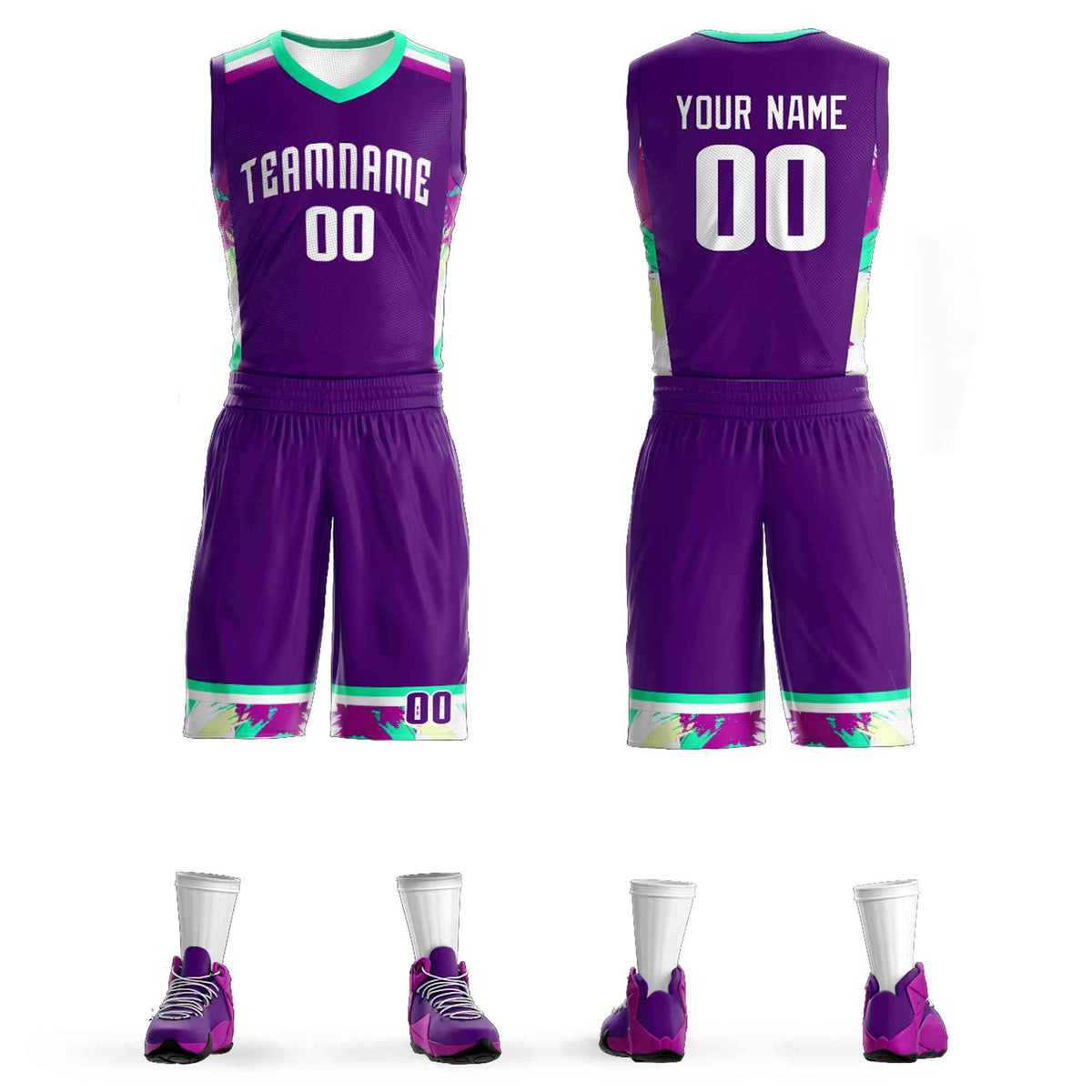 Custom Purple White Graffiti Pattern Kits Basketball Jersey