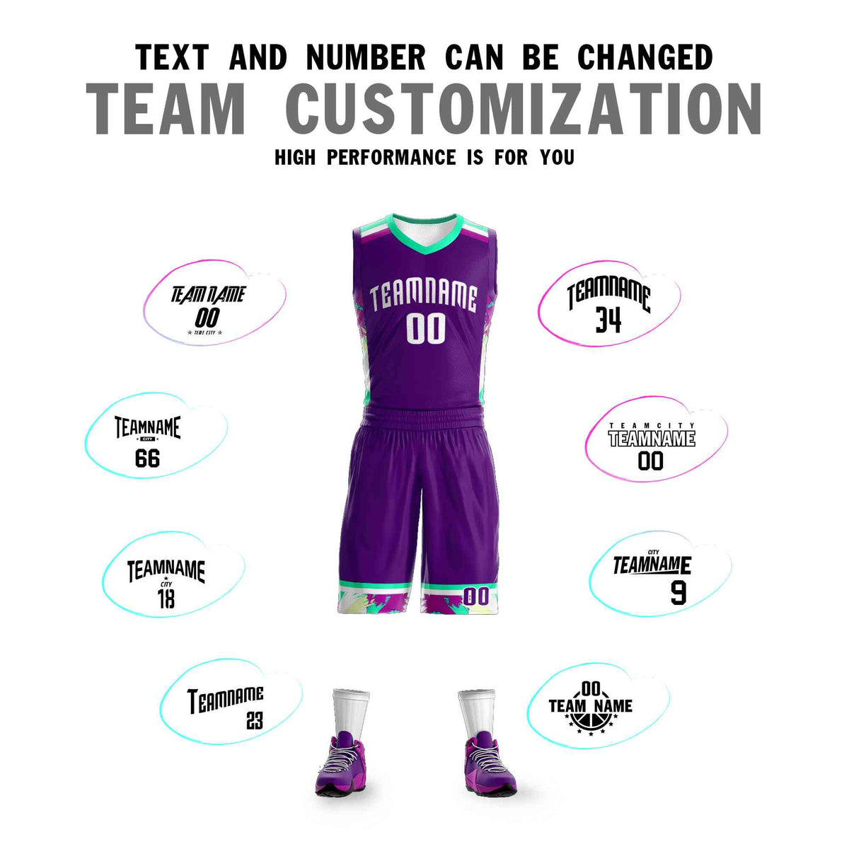 Custom Purple White Graffiti Pattern Kits Basketball Jersey