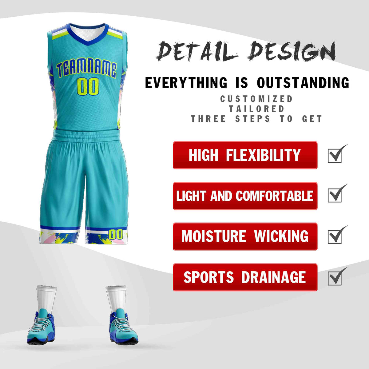Custom Teal Royal-White Graffiti Pattern Kits Basketball Jersey