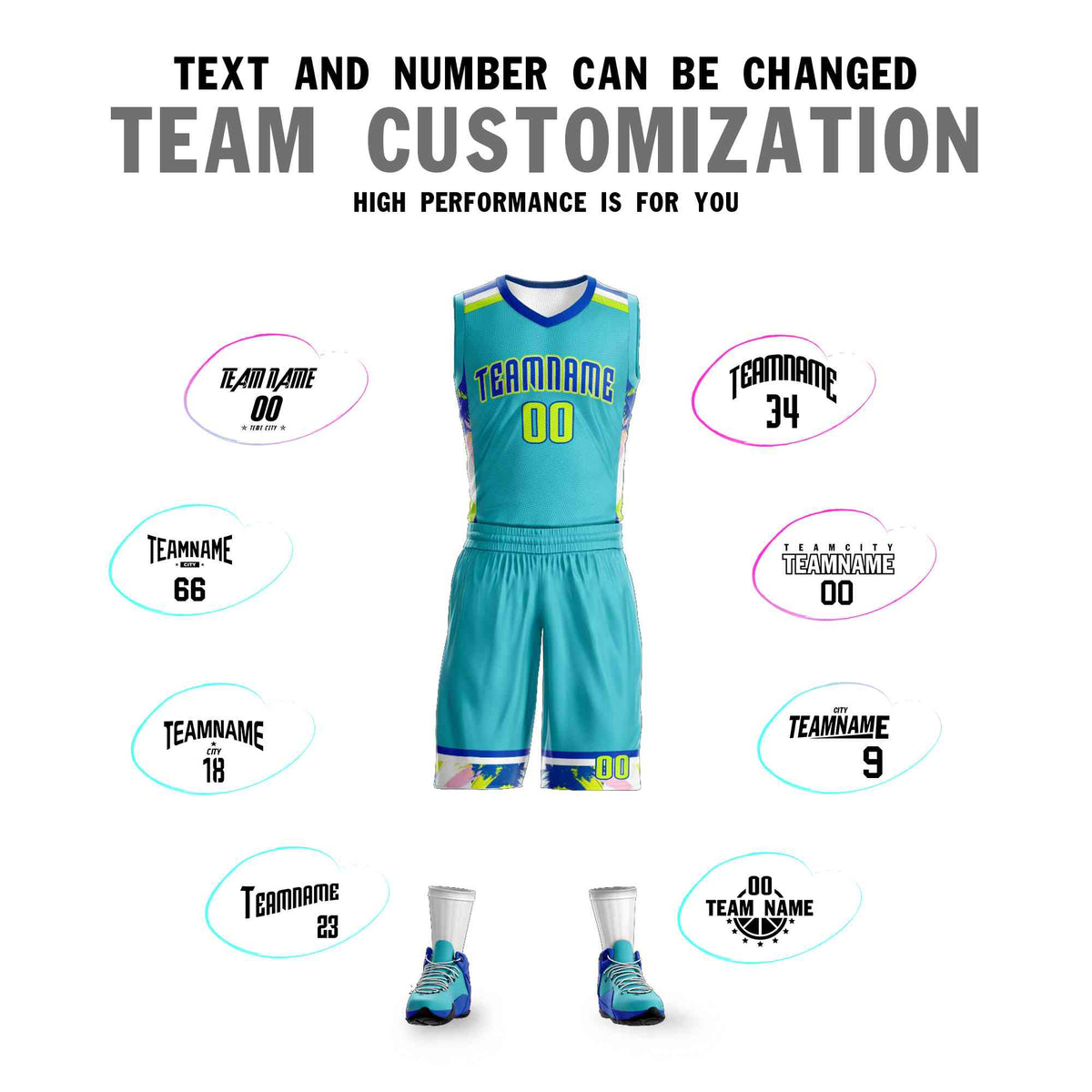 Custom Teal Royal-White Graffiti Pattern Kits Basketball Jersey