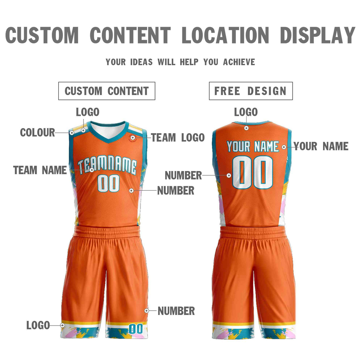 Custom Orange White Graffiti Pattern Kits Basketball Jersey