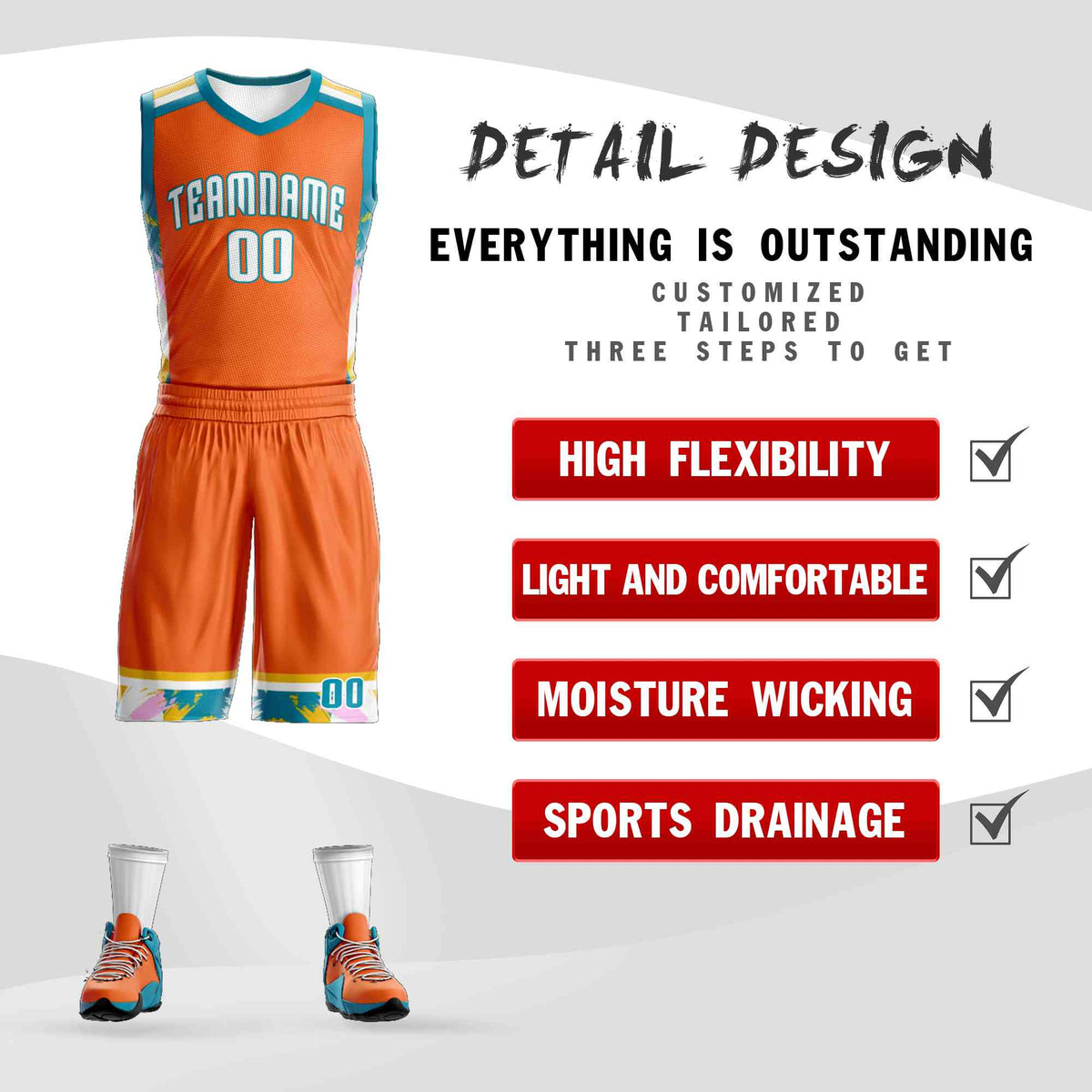 Custom Orange White Graffiti Pattern Kits Basketball Jersey